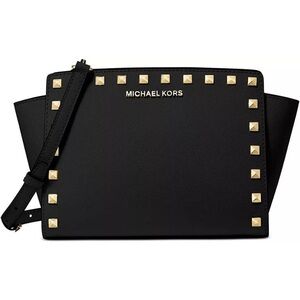 Michael Kors Selma Stud Medium Messenger Black/Gold